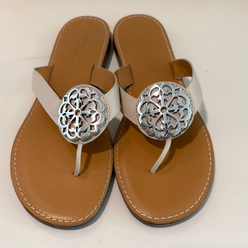 Brighton Alice Leather Thong Sandals with Silver Medallion